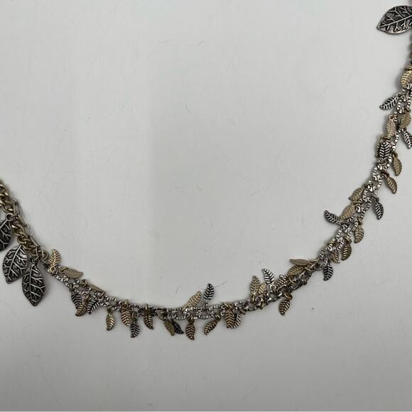 JESSICA SIMPSON Necklace Leaf Feather Boho Mixed Media Gold Silver Long Jewelry - Picture 9 of 10